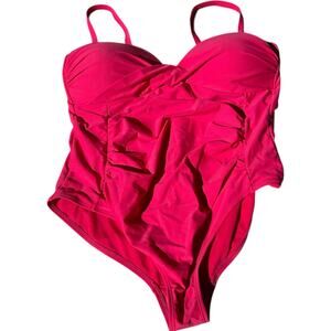 Jaclyn Smith Swimsuit One Piece Hot Pink SZ 20 Ruched Adjustable Straps Stretch